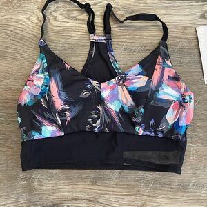 Fabletics Black Sports Bra with Multicolor Floral Brushprint NWT size S